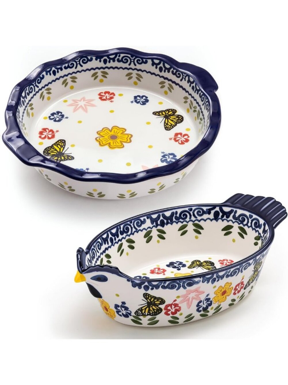 Set of 2 Ceramic Casserole Dishes - 27oz & 48.8oz Round Baking Cookware